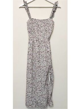 A&F • S • Smocked Bodice Ruffle Strap Front Slit Floral Print Midi Dress